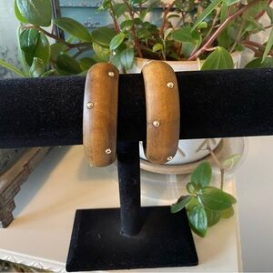 Vintage Set of 2 Wooden Bangle Bracelets with Stud Accents